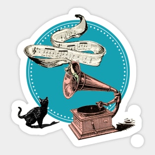 The Cat and the Song (Blue Circle) Sticker